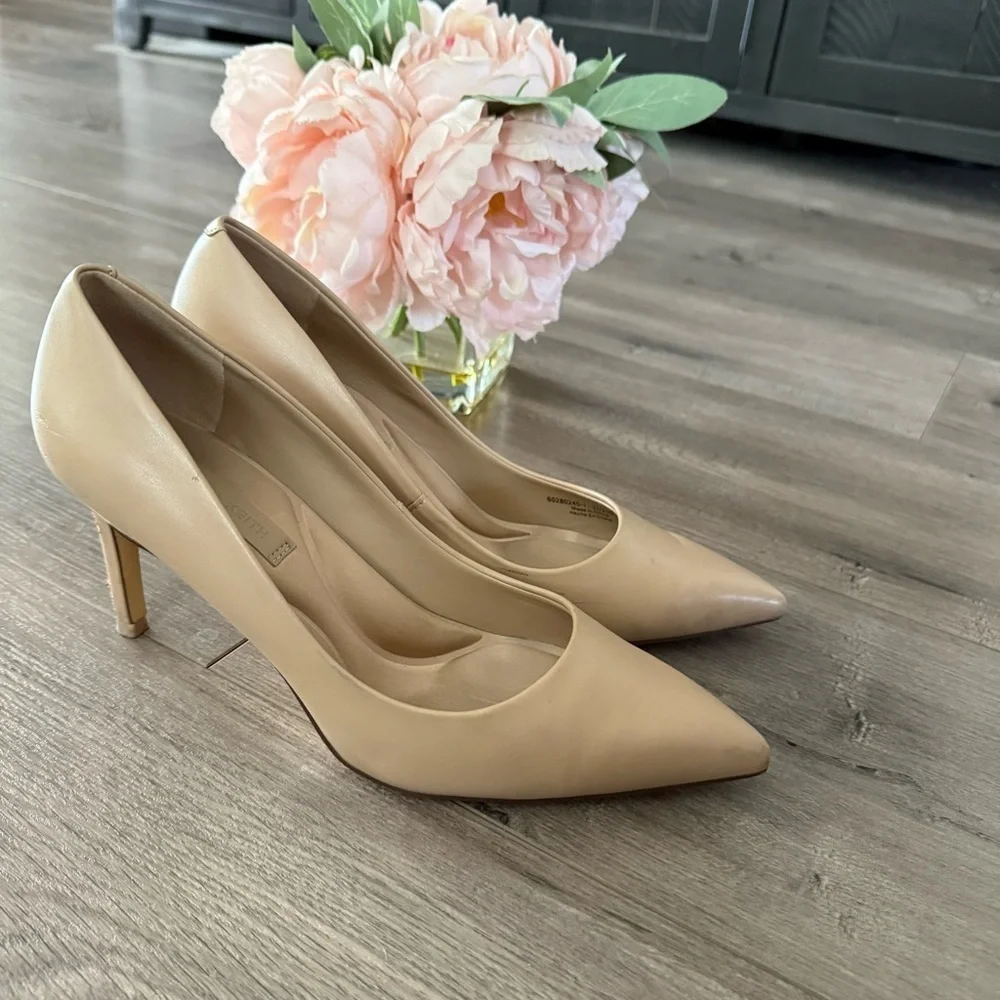Charles & Keith Emmy Nude‎ Leather Point Toe Classic Heels